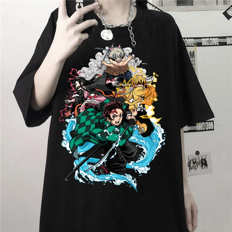 Women T-shirts Japanese Anime Demon Slayer Short Sleeve T Shirt Women's Kawaii Kimetsu No Yaiba Graphic Unisex y2k Clothes Tops