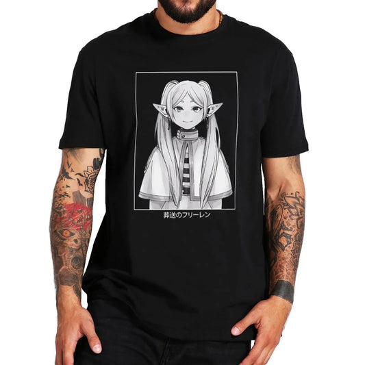 New male brand tshirts Frieren Beyond Journey's End T Shirt Anime Manga Fans Gift Tee Tops Cotton Unisex O-neck T-shirts EU Size