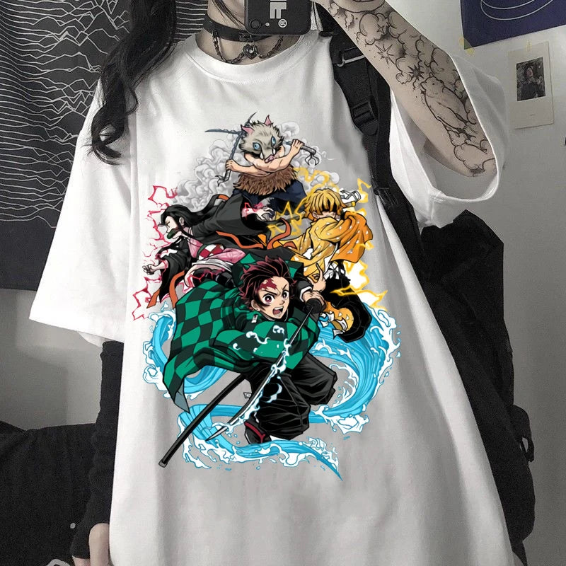 Women T-shirts Japanese Anime Demon Slayer Short Sleeve T Shirt Women's Kawaii Kimetsu No Yaiba Graphic Unisex y2k Clothes Tops