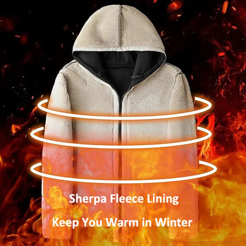 Jujutsu Kaisen Sherpa Lined Jacket for Men Anime Zipper Hoodie Outdoor Thermal Fleece Sweatshirt Winter Warm Coat Outwear Outfit