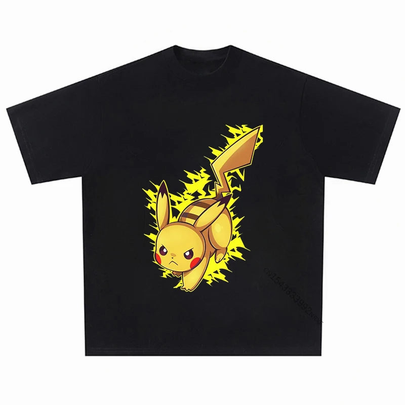 Summer Vintage T-Shirt Men Hip Hop Japanese Anime Pokemon Graphic Printed T Shirt Harajuku Cotton Casual Tshirt Tops Tees