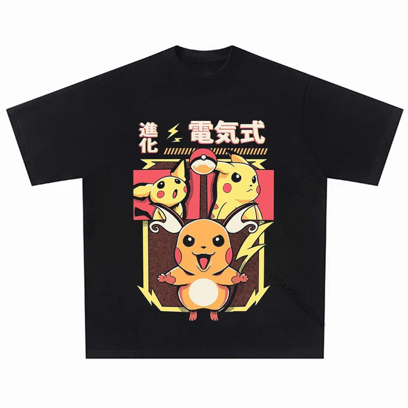 Summer Vintage T-Shirt Men Hip Hop Japanese Anime Pokemon Graphic Printed T Shirt Harajuku Cotton Casual Tshirt Tops Tees